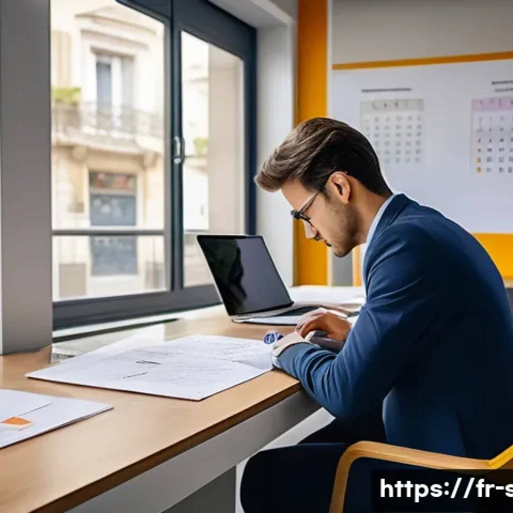 자치행정사 자격증 시험 일정 - A professional French exam candidate sitting at a desk in a modern regional exam center, surrounded ...