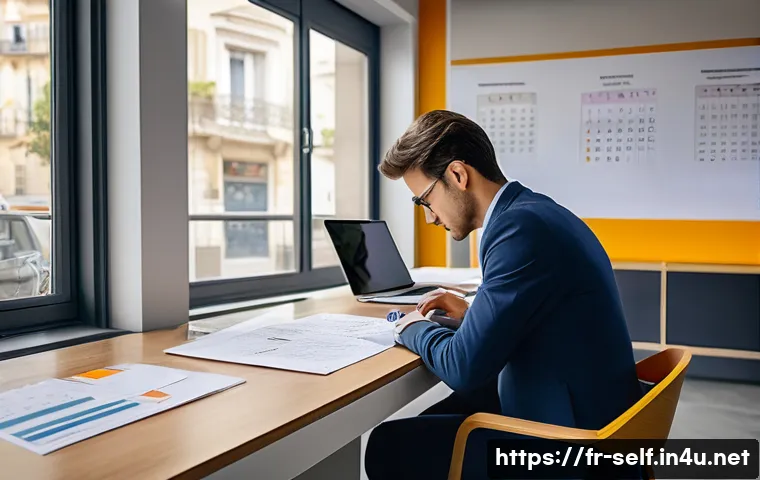 자치행정사 자격증 시험 일정 - A professional French exam candidate sitting at a desk in a modern regional exam center, surrounded ...