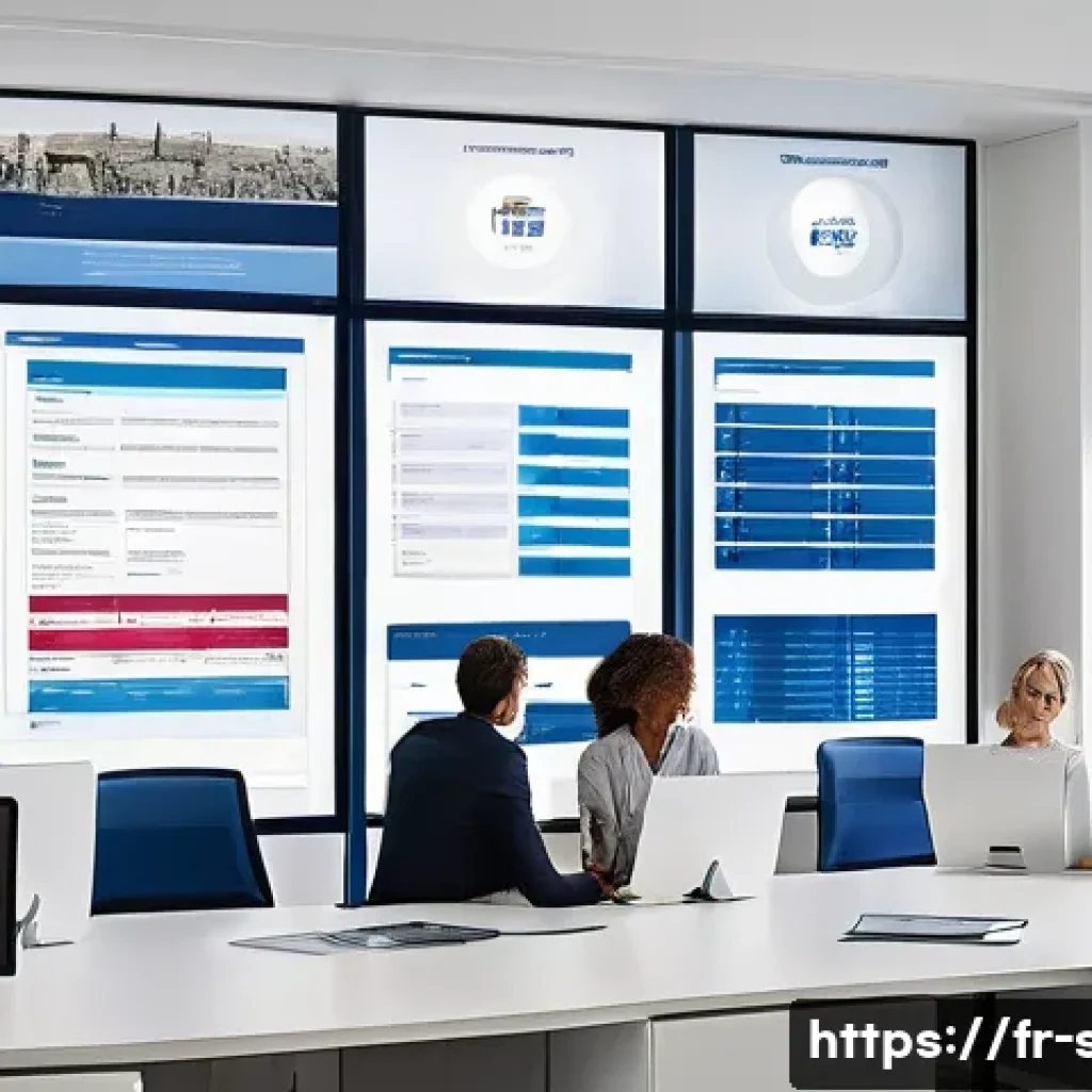 자치행정사 실무 팁 - A modern local government office environment showcasing a team of diverse French administrative work...