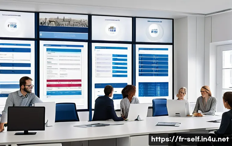 자치행정사 실무 팁 - A modern local government office environment showcasing a team of diverse French administrative work...
