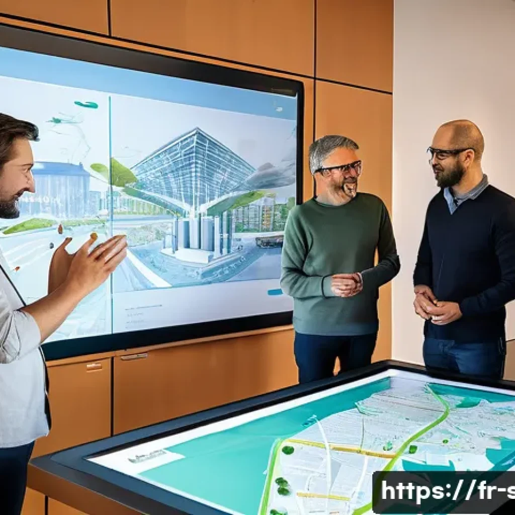 자치행정사 업무 기술 향상 - A modern local government office scene in a French city, showcasing diverse public administrators co...