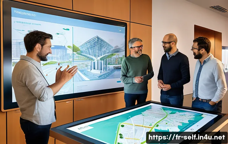 자치행정사 업무 기술 향상 - A modern local government office scene in a French city, showcasing diverse public administrators co...